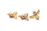 Brass Bee Earring, 4 Raw Brass Bee Stud Earrings (21x24mm) E585 A1188