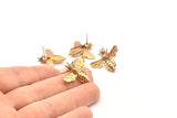 Brass Bee Earring, 4 Raw Brass Bee Stud Earrings (21x24mm) E585 A1188