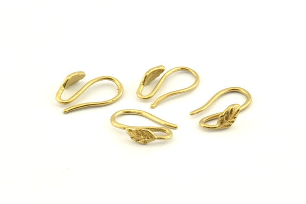 Brass Ear Hooks, 12 Raw Brass Leaf Earring Wires, Earring Hooks (12mm) D1330