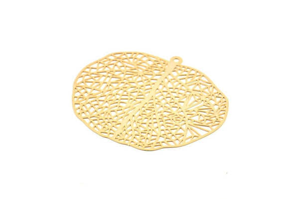 Gold Earring Charm, 2 Gold Plated Brass Textured Leaf Earring Charms With 1 Loop Pendants, Findings (45x39mm) E427