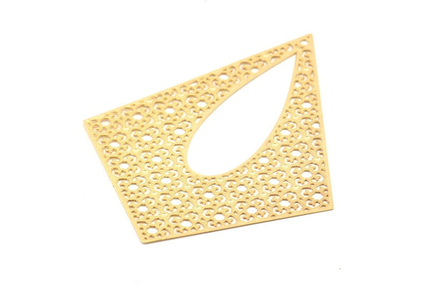 Gold Earring Charm, 2 Gold Plated Brass Diamond Earring Charms With 1 Hole Pendants, Findings (71x56mm) E576