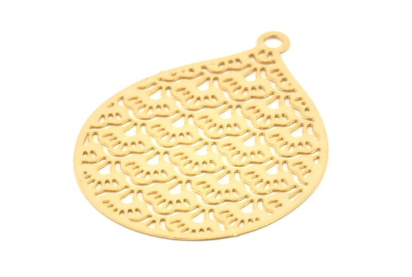 Gold Earring Charm, 4 Gold Plated Brass Textured Drop Earring Charms With 1 Loop Pendants, Findings (37x28mm) E444