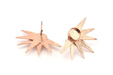 Rose Gold Sun Earring, 2 Rose Gold Plated Brass Sunshine Stud Earrings - Pad Size 8mm N0700 Q0819