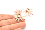 Rose Gold Sun Earring, 2 Rose Gold Plated Brass Sunshine Stud Earrings - Pad Size 8mm N0700 Q0819