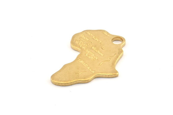 Brass Africa Charm, 10 Raw Brass African Continent Pendants With 1 Hole, Findings (24x16x1.2mm) D979
