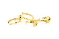 Gold Ring Settings, 2 Gold Plated Brass Adjustable Sunrise Rings - Pad Size 6mm N0738 Q0815