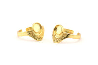 Gold Ring Settings, 2 Gold Plated Brass Adjustable Sunrise Rings - Pad Size 6mm N0737 Q0814