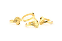 Gold Ring Settings, 2 Gold Plated Brass Adjustable Sunrise Rings - Pad Size 6mm N0737 Q0814
