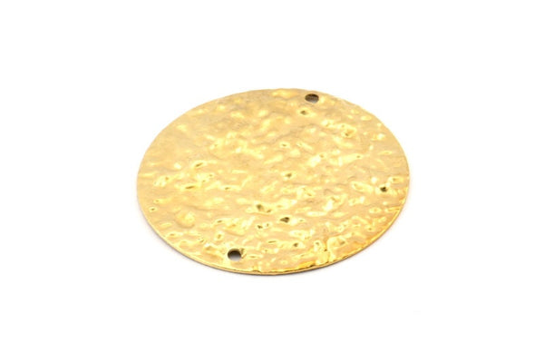 Brass Disc Charm, 10 Hammered Raw Brass Round Connectors With 2 Holes, Earrings, Findings (30x0.70mm) D1028