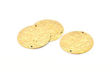 Brass Disc Charm, 10 Hammered Raw Brass Round Connectors With 2 Holes, Earrings, Findings (30x0.70mm) D1028