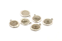 Silver Flower Charm, 2 Antique Silver Plated Brass Flower Charm Earrings With 1 Loop, Pendants, Findings (15x16mm) N0883