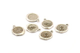 Silver Flower Charm, 2 Antique Silver Plated Brass Flower Charm Earrings With 1 Loop, Pendants, Findings (15x16mm) N0883