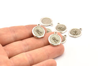 Silver Flower Charm, 2 Antique Silver Plated Brass Flower Charm Earrings With 1 Loop, Pendants, Findings (15x16mm) N0883