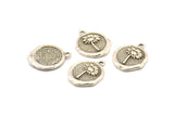 Silver Daisy Charm, 2 Antique Silver Plated Brass Flower Charm Earrings With 1 Loop, Pendants, Findings (16x18mm) N0889