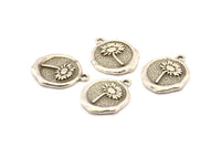 Silver Daisy Charm, 2 Antique Silver Plated Brass Flower Charm Earrings With 1 Loop, Pendants, Findings (16x18mm) N0889