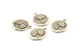 Silver Daisy Charm, 2 Antique Silver Plated Brass Flower Charm Earrings With 1 Loop, Pendants, Findings (16x18mm) N0889