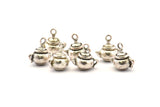 Silver Teapot Charm, 4 Antique Silver Plated Brass Teapot Charm Earrings With 1 Loop, Findings (11mm) N0867