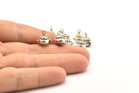 Silver Teapot Charm, 4 Antique Silver Plated Brass Teapot Charm Earrings With 1 Loop, Findings (11mm) N0867