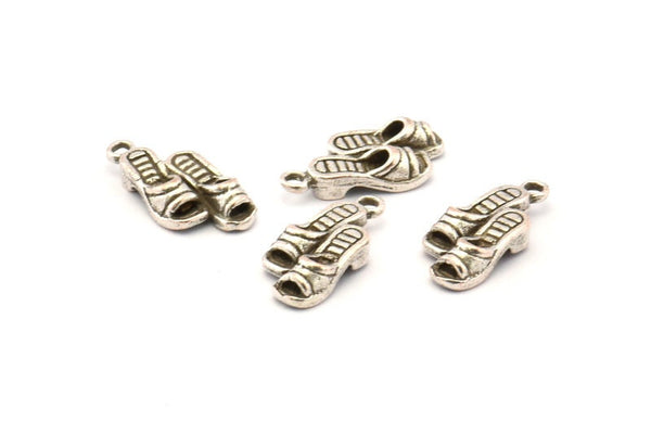 Silver Slipper Charm, 4 Antique Silver Plated Brass Slipper Charm Earrings With 1 Loop, Pendants, Findings (18x9mm) N0892