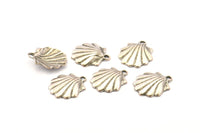 Silver Shell Charm, 6 Antique Silver Plated Brass Sea Shell Charm With 1 Loop, Pendants, Earrings, Findings (15x17mm) N0898
