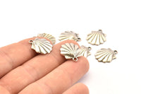 Silver Shell Charm, 6 Antique Silver Plated Brass Sea Shell Charm With 1 Loop, Pendants, Earrings, Findings (15x17mm) N0898