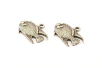 Silver Fish Charm, 4 Antique Silver Plated Brass Fish Charm Earrings With 1 Loop, Pendants, Findings (24x17mm) N0891