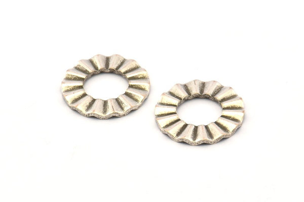 Silver Ring Charm, 8 Antique Silver Plated Brass Wavy Round Connectors Without Hole, Findings (18x1mm) D893