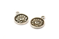 Silver Flower Charm, 2 Antique Silver Plated Brass Flower Charm Earrings With 1 Loop, Pendants, Findings (13mm) N0881