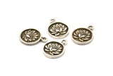 Silver Flower Charm, 2 Antique Silver Plated Brass Flower Charm Earrings With 1 Loop, Pendants, Findings (13mm) N0881