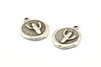 Silver Cactus Charm, 2 Antique Silver Plated Brass Cactus Charm Earrings With 1 Loop, Pendants, Findings (16x18mm) N0885