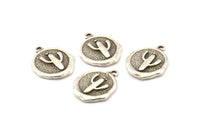 Silver Cactus Charm, 2 Antique Silver Plated Brass Cactus Charm Earrings With 1 Loop, Pendants, Findings (16x18mm) N0885