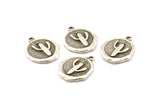 Silver Cactus Charm, 2 Antique Silver Plated Brass Cactus Charm Earrings With 1 Loop, Pendants, Findings (16x18mm) N0885