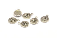 Lotus Flower Charm, 8 Antique Silver Plated Brass Lotus Flower Charms, With 1 Loop, Earrings, Findings (10mm) N0880