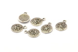 Lotus Flower Charm, 8 Antique Silver Plated Brass Lotus Flower Charms, With 1 Loop, Earrings, Findings (10mm) N0880