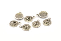 Lotus Flower Charm, 8 Antique Silver Plated Brass Lotus Flower Charms, With 1 Loop, Earrings, Findings (10mm) N0880