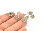 Lotus Flower Charm, 8 Antique Silver Plated Brass Lotus Flower Charms, With 1 Loop, Earrings, Findings (10mm) N0880