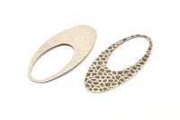 Silver Ellipse Charm, 6 Antique Silver Plated Brass Hammered Ellipse Shape Charms Without Hole, Findings (49x24x0.60mm) D0812