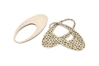 Silver Ellipse Charm, 6 Antique Silver Plated Brass Hammered Ellipse Shape Charms Without Hole, Findings (49x24x0.60mm) D0812