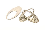 Silver Ellipse Charm, 6 Antique Silver Plated Brass Hammered Ellipse Shape Charms Without Hole, Findings (49x24x0.60mm) D0812