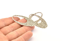 Silver Ellipse Charm, 6 Antique Silver Plated Brass Hammered Ellipse Shape Charms Without Hole, Findings (49x24x0.60mm) D0812