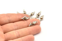 Silver Rose Charm, 6 Antique Silver Plated Brass Flower Charm Earrings With 1 Loop, Pendants, Findings (18x8mm) N0868