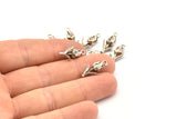Silver Rose Charm, 6 Antique Silver Plated Brass Flower Charm Earrings With 1 Loop, Pendants, Findings (18x8mm) N0868