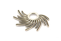 Silver Sun Charm, 4 Antique Silver Plated Brass Sunshine Charms, Pendants, Earrings, Findings  (30x21mm) N0783