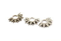 Silver Sunflower Charm, 2 Antique Silver Plated Brass Flower Charms, Pendants, Earrings, Findings (28x19mm) N0787