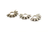 Silver Sunflower Charm, 2 Antique Silver Plated Brass Flower Charms, Pendants, Earrings, Findings (28x19mm) N0787
