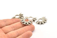 Silver Sunflower Charm, 2 Antique Silver Plated Brass Flower Charms, Pendants, Earrings, Findings (28x19mm) N0787