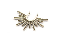 Silver Sun Pendant, 4 Antique Silver Plated Brass Textured Sunshine Charms With 2 Loops (32x24mm) N0814