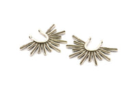 Silver Sun Pendant, 4 Antique Silver Plated Brass Textured Sunshine Charms With 2 Loops (32x24mm) N0814