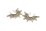 Silver Sun Pendant, 4 Antique Silver Plated Brass Textured Sunshine Charms With 2 Loops (32x24mm) N0814