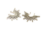 Silver Sun Pendant, 4 Antique Silver Plated Brass Textured Sunshine Charms With 2 Loops (32x24mm) N0814